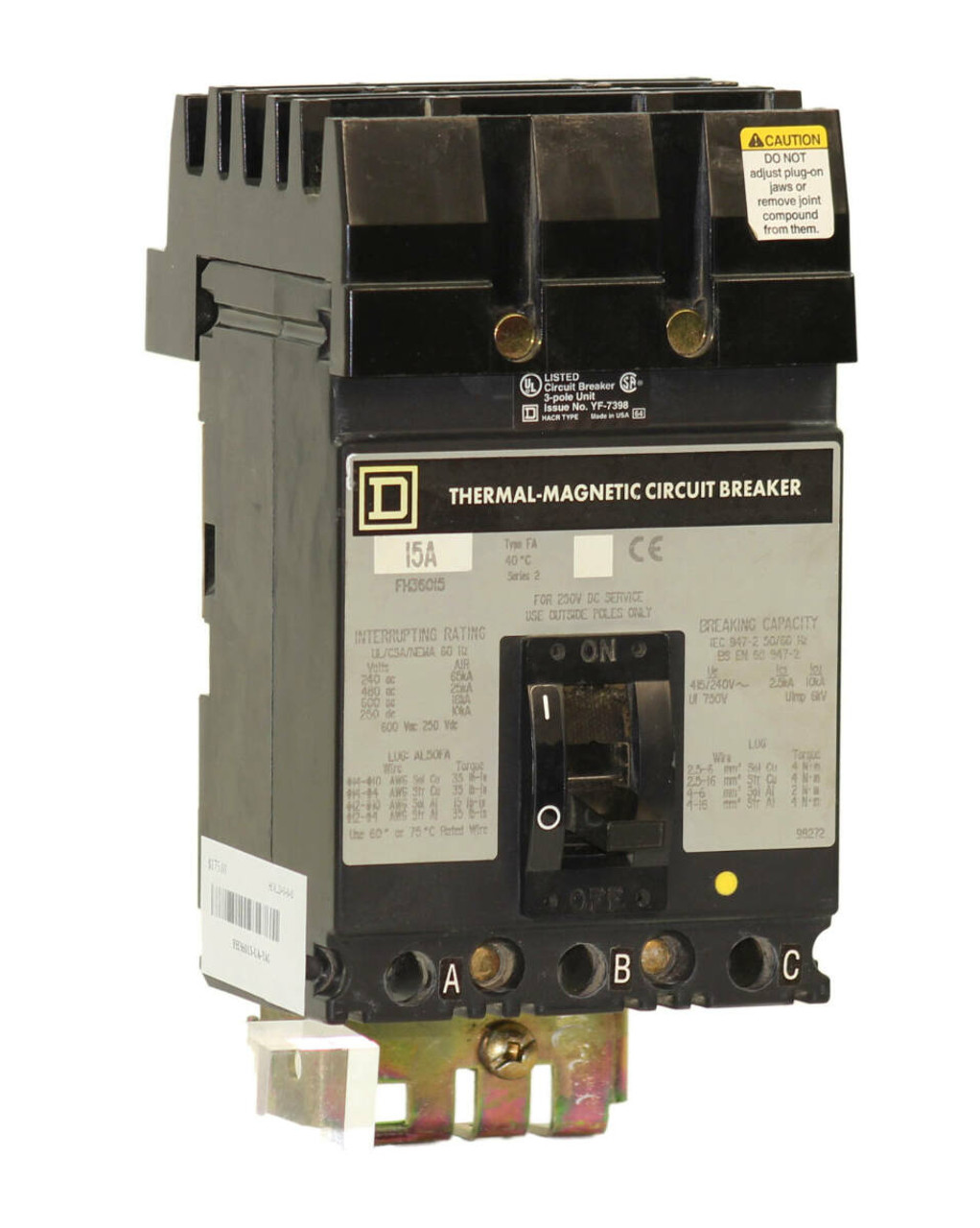 Square D FH36015 Breaker 15A 600V 3P 18kA I-Line