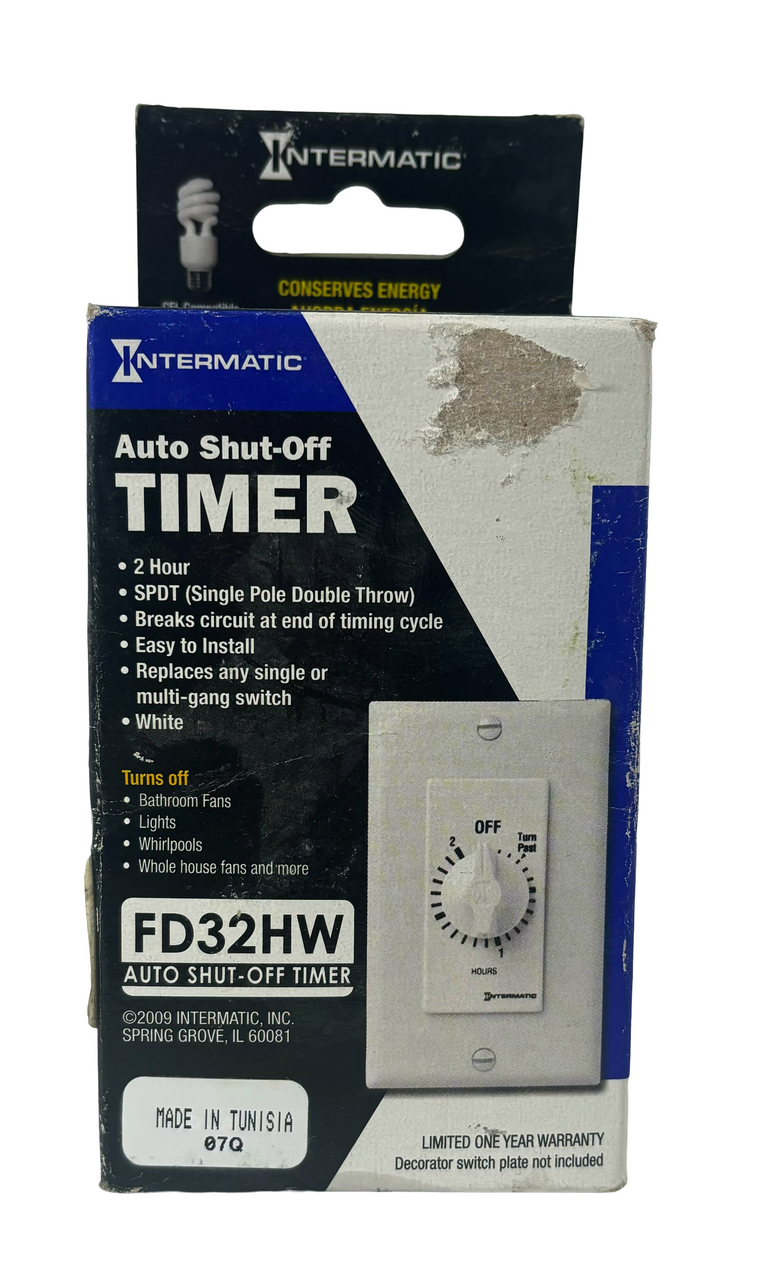 Intermatic FD32HW Timer Auto Shut-Off Spring Wound 125/277V 50/60Hz 1P 2 Hour Max