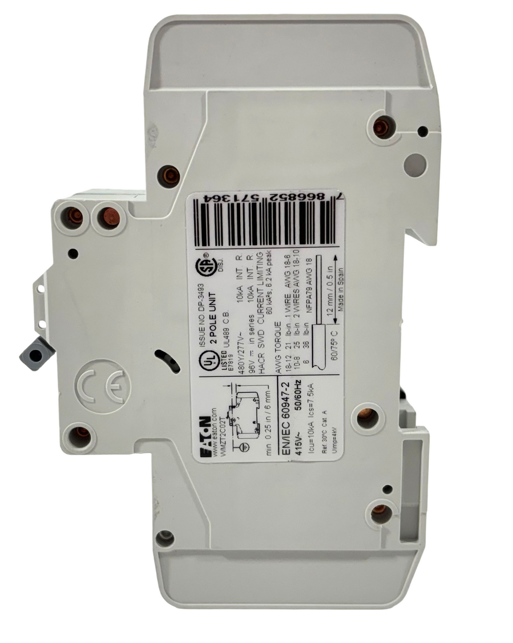 Eaton WMZT2C02T Breaker 2A 277/480V 2P 1PH 10kA Type C DIN Rail Cutler Hammer