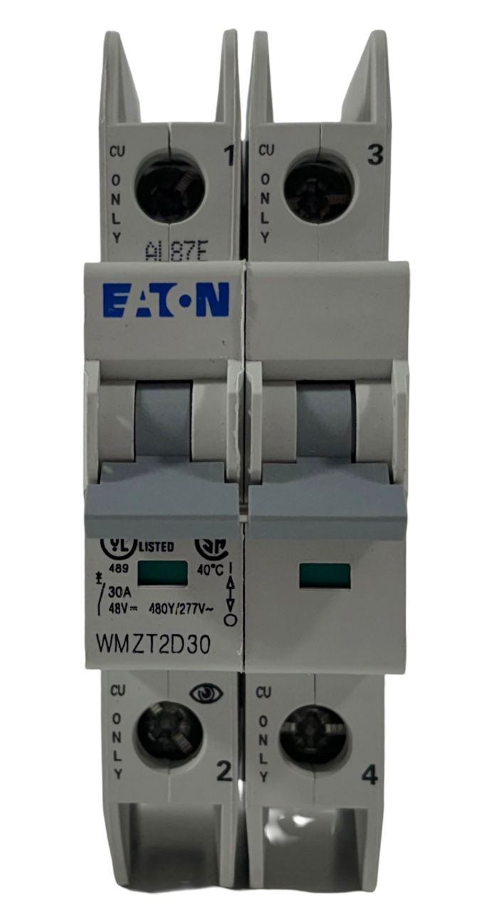 Eaton WMZT2D30 Breaker 30A 277/480V 2P 1PH 10kA Type D DIN Rail Feed-Thru LI