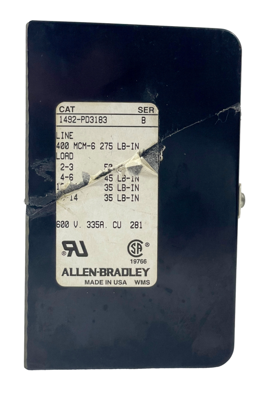 Allen Bradley 1492-PD3183 Power Distribution Block 335A 600V 3P AL (6 )400 MCM-6