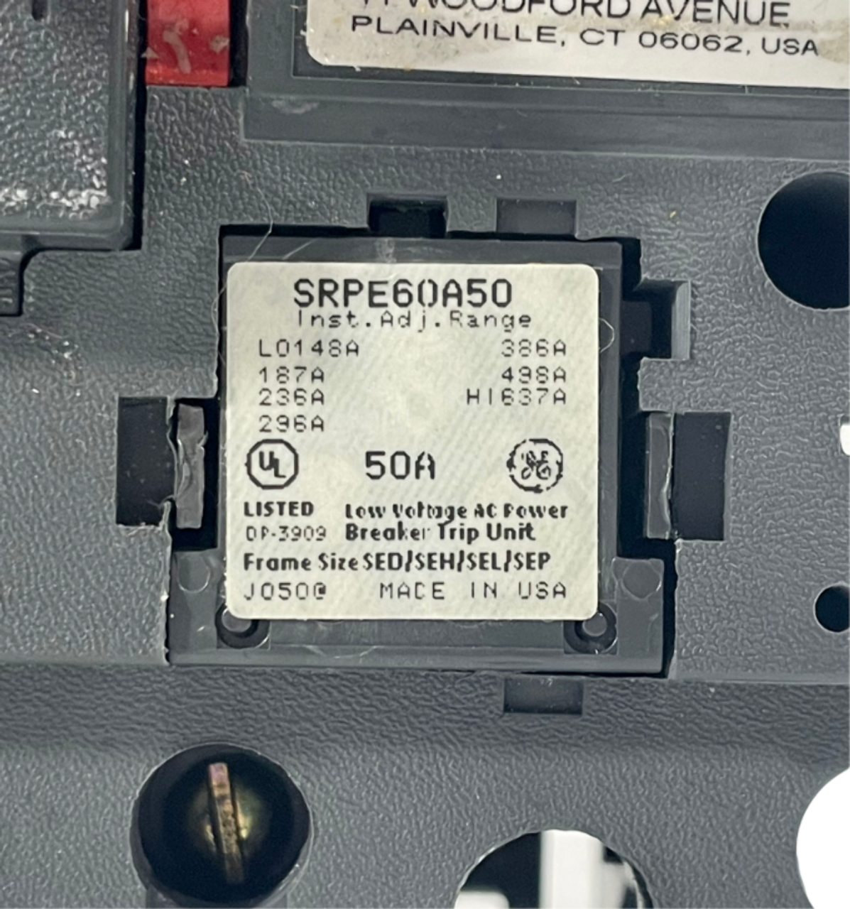GE SELA36AT0060 Spectra RMS Breaker 60A 600V 3P 25kA with Rating Plug SRPE60A50