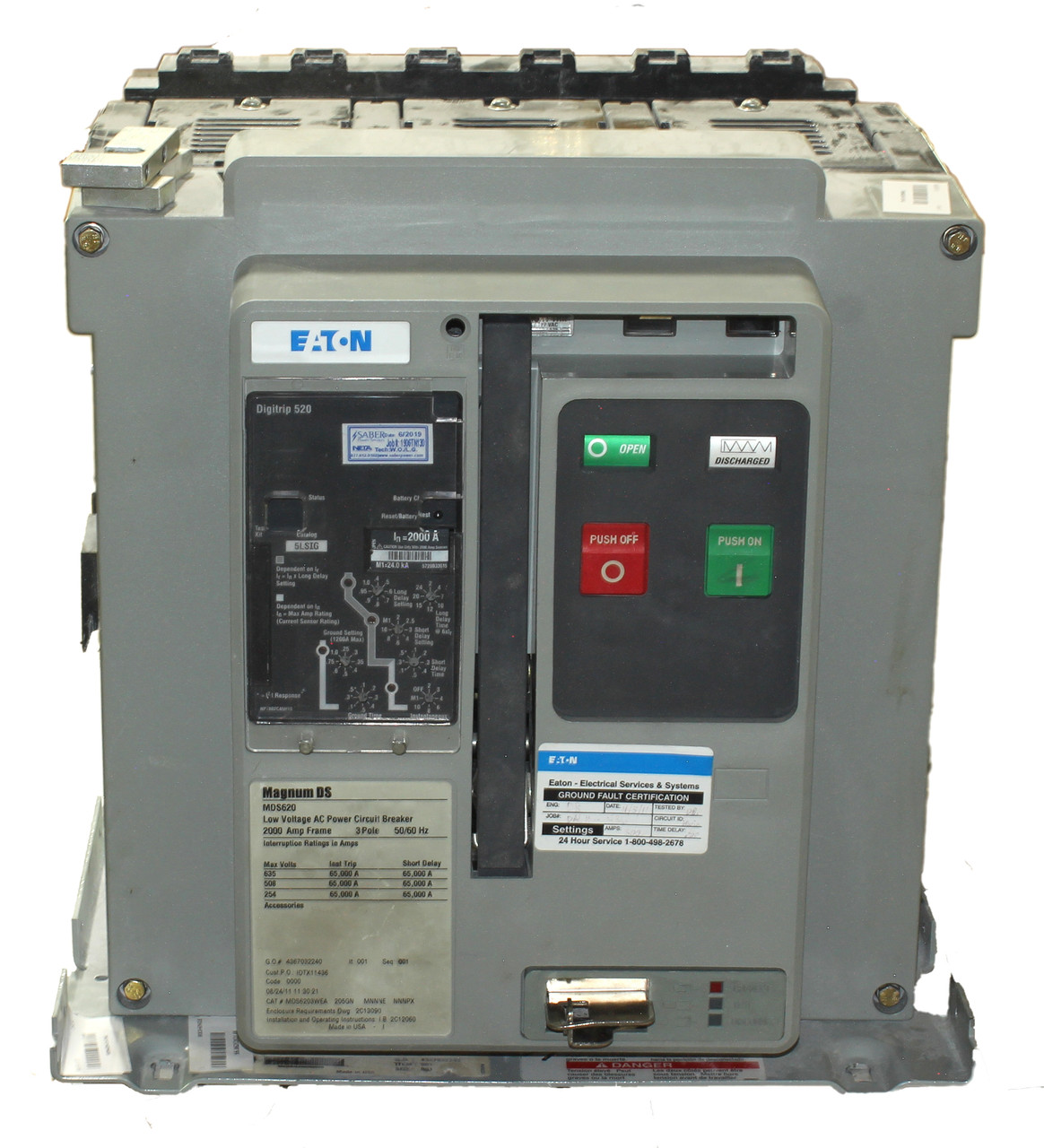 Eaton MDS620 Low Voltage AC Power Circuit Breaker 200A 635V 3P 50/60Hz With DigiTrip 520: 5LSIG