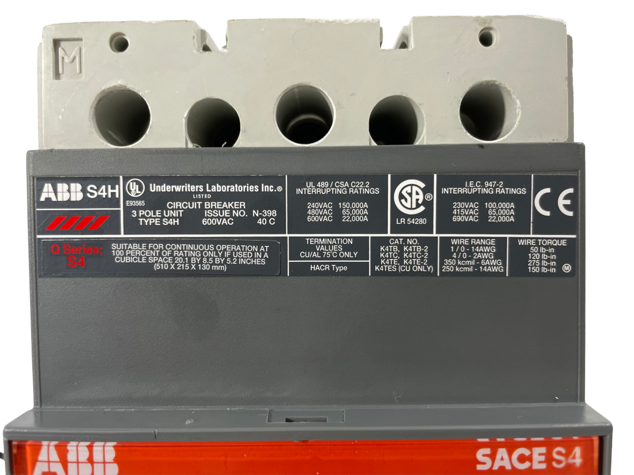 ABB Breaker Sace S4 100 A 690 V 3 P 22 kA with Shunt Trip + Auxiliary SACE PR211