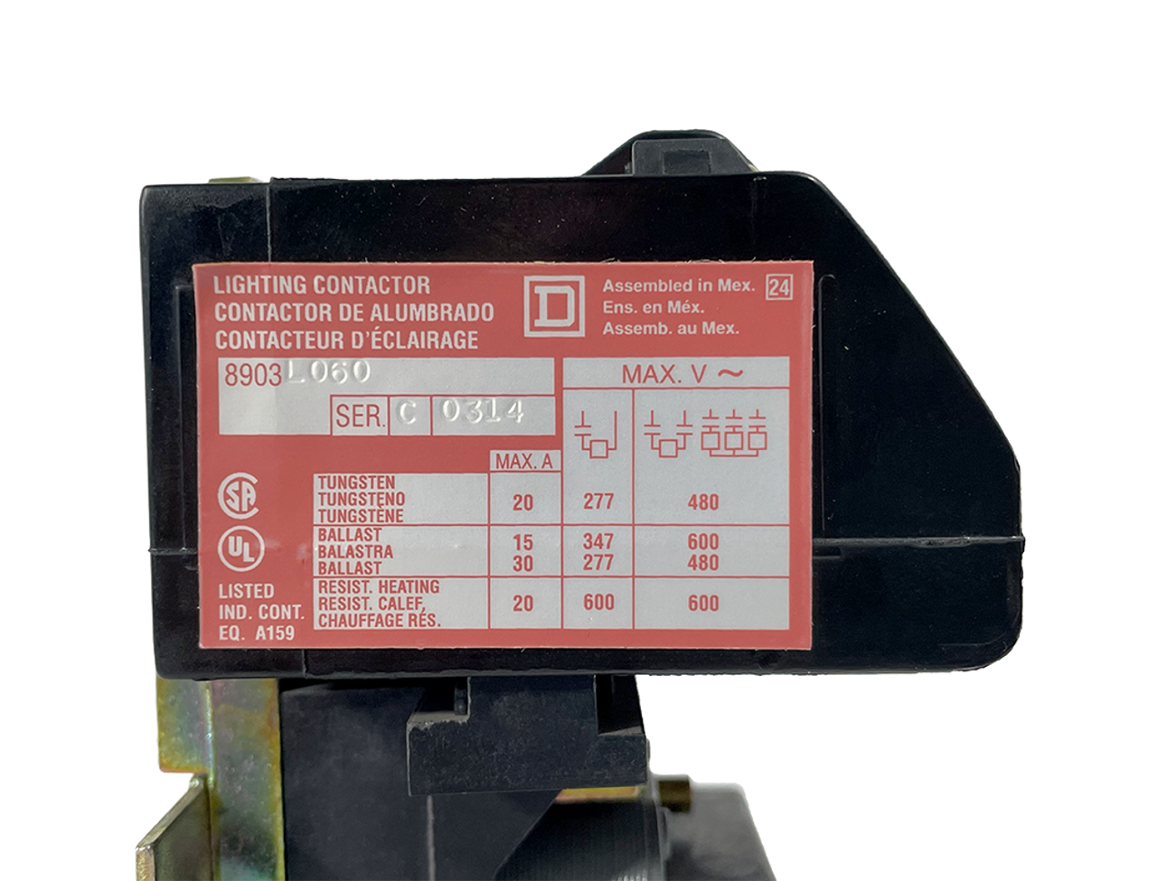 Square D 8903LXO60V02 Contactor 30A 600V 6P 6 NO Contacts 50/60Hz Coil Open Style Type L
