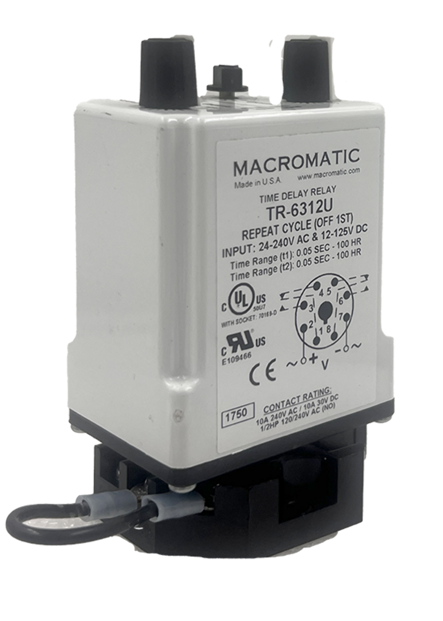Macromatic TR-6312U Time Delay Relay 10A 240V 1/2HP Plug-In Analog