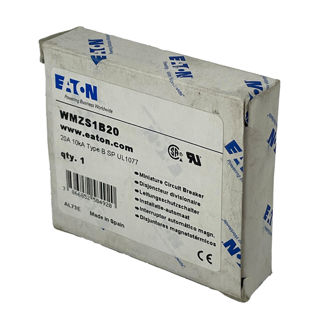 Eaton WMZS1B20 Breaker 20A 277V 1P 1PH 10kA Type B DIN Rail Trip Indicator Standard Terminal