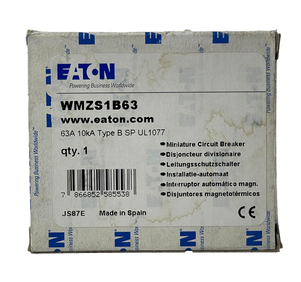 Eaton WMZS1B63 Breaker 63A 277/480V 1P 1PH 10kA Type B DIN Rail Trip Indicator Standard Terminal