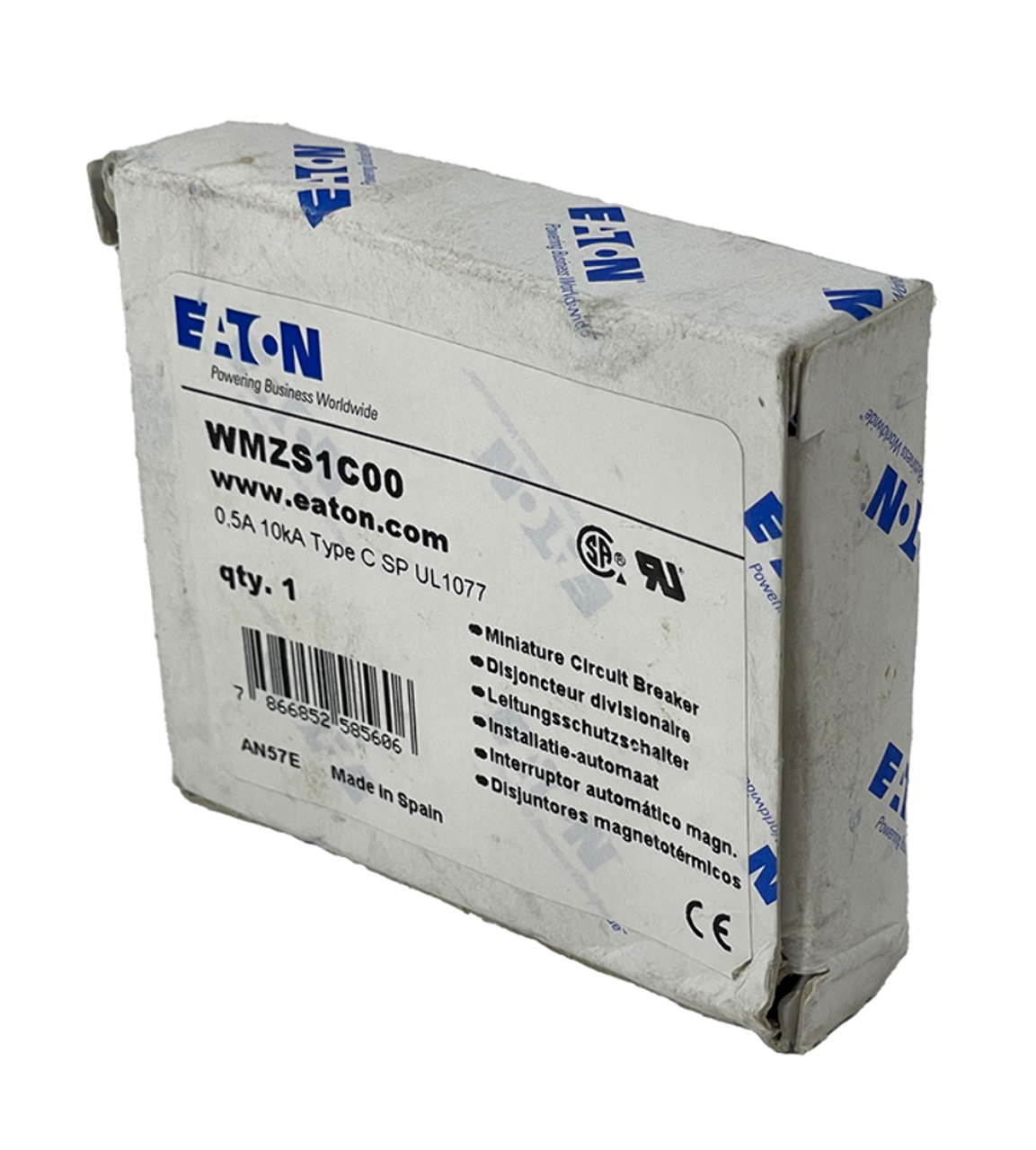 Eaton WMZS1C00 Breaker 0.5A 480/277V 1P 1PH 10kA Type C DIN Rail Trip Indicator Standard Terminal
