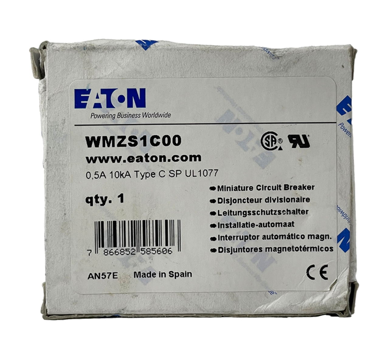 Eaton WMZS1C00 Breaker 0.5A 480/277V 1P 1PH 10kA Type C DIN Rail Trip Indicator Standard Terminal
