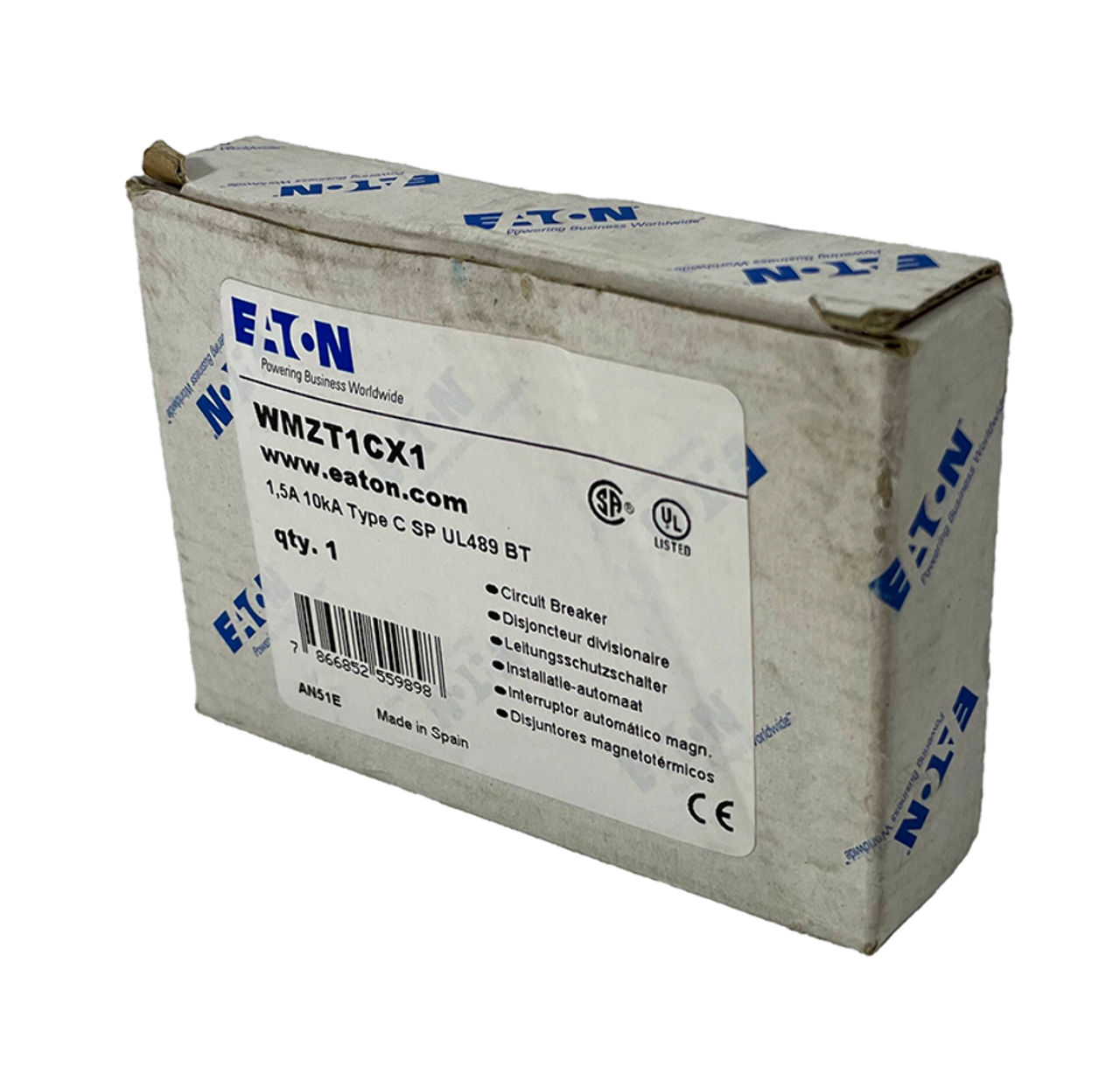 Eaton WMZT1CX1 Breaker 1.5A 480/277V 1P 1PH 10kA Type C DIN Rail Trip Indicator Standard Terminal