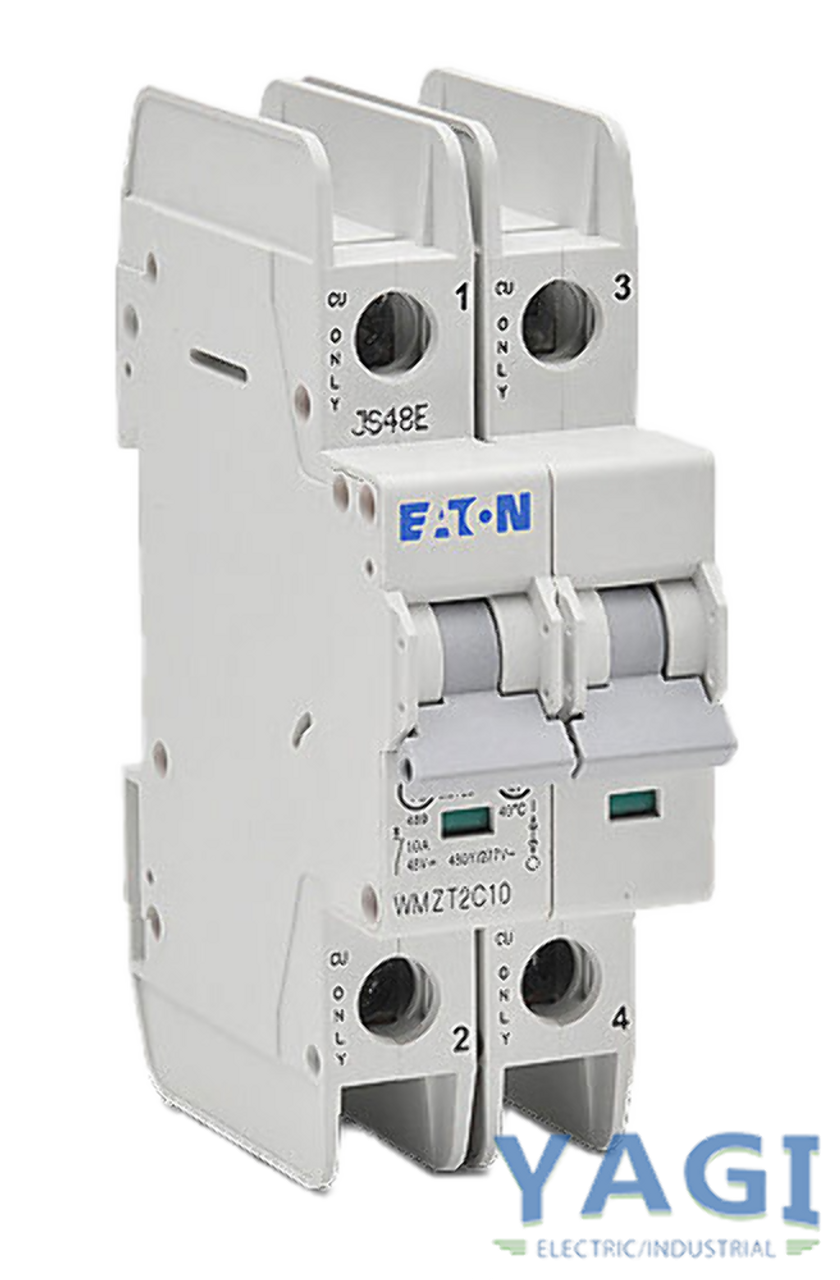 Eaton WMZT2C10 Breaker 10A 277/480V 2P 1PH 10kA Type C DIN Rail Feed-Thru LI