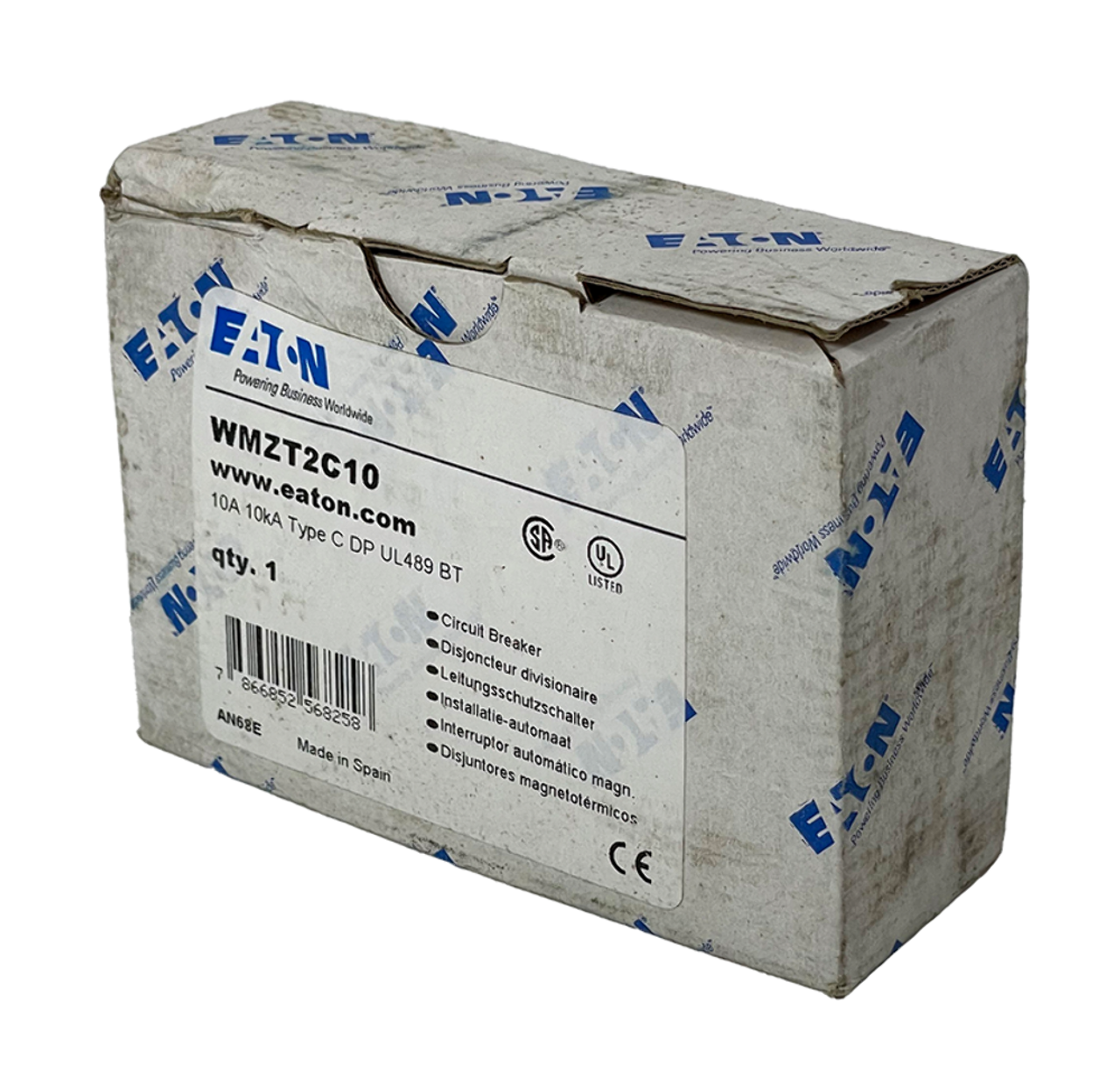 Eaton WMZT2C10 Breaker 10A 277/480V 2P 1PH 10kA Type C DIN Rail Feed-Thru LI