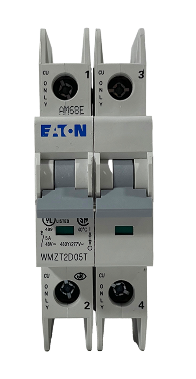 Eaton WMZT2D05T Breaker 5A 480/277V 2P 1PH 10kA Type D DIN Rail Current Limiting