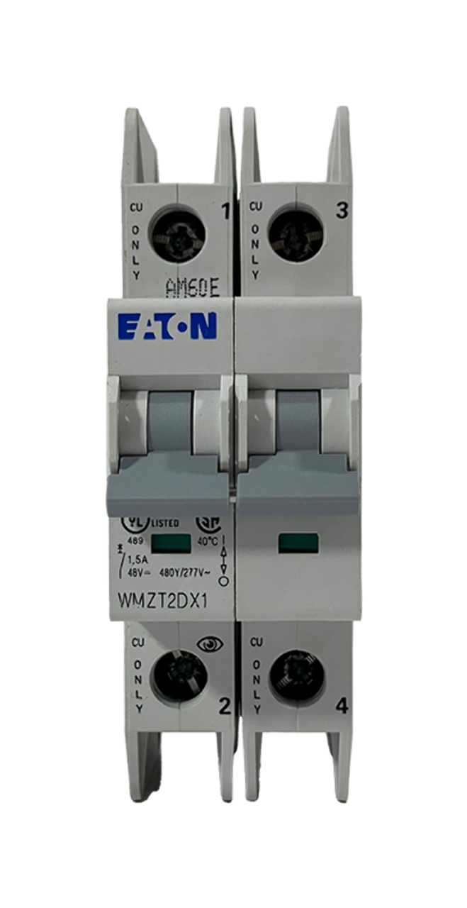 Eaton WMZT2DX1 Breaker 1.5A 480/277V 2P 1PH 10kA Type D DIN Rail Current Limiting