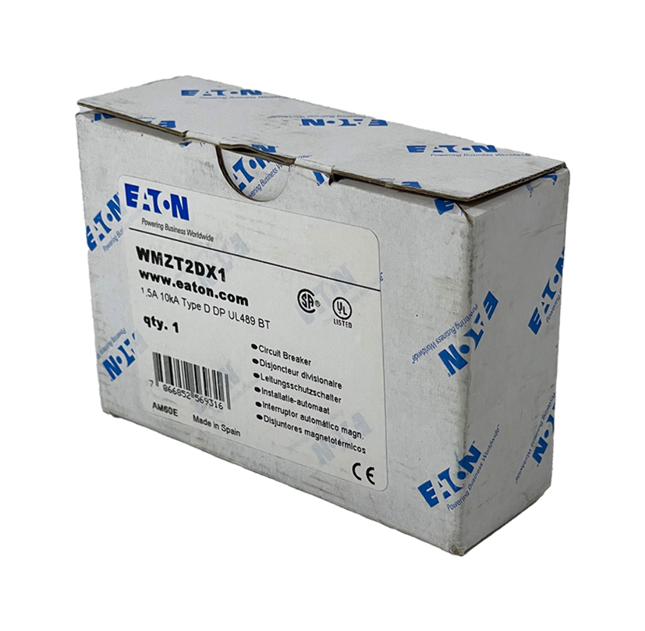 Eaton WMZT2DX1 Breaker 1.5A 480/277V 2P 1PH 10kA Type D DIN Rail Current Limiting