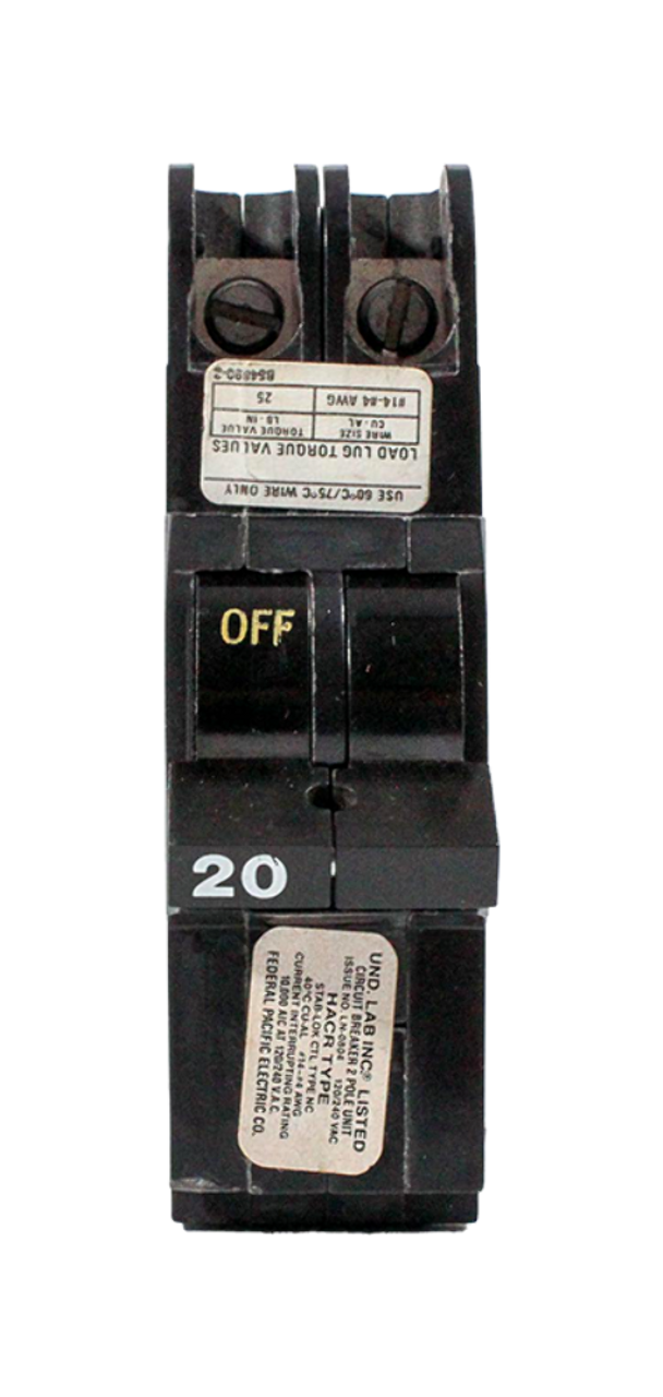Federal Pacific NC220 Breaker 20A 120/240V 2P 10kA Stab-Lok