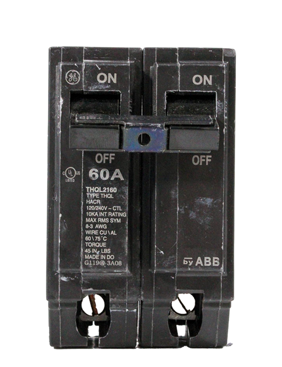 General Electric THQL2160 Breaker 60A 120/240V 2P 10kA Molded Case Plug-In Thermal Magnetic by ABB