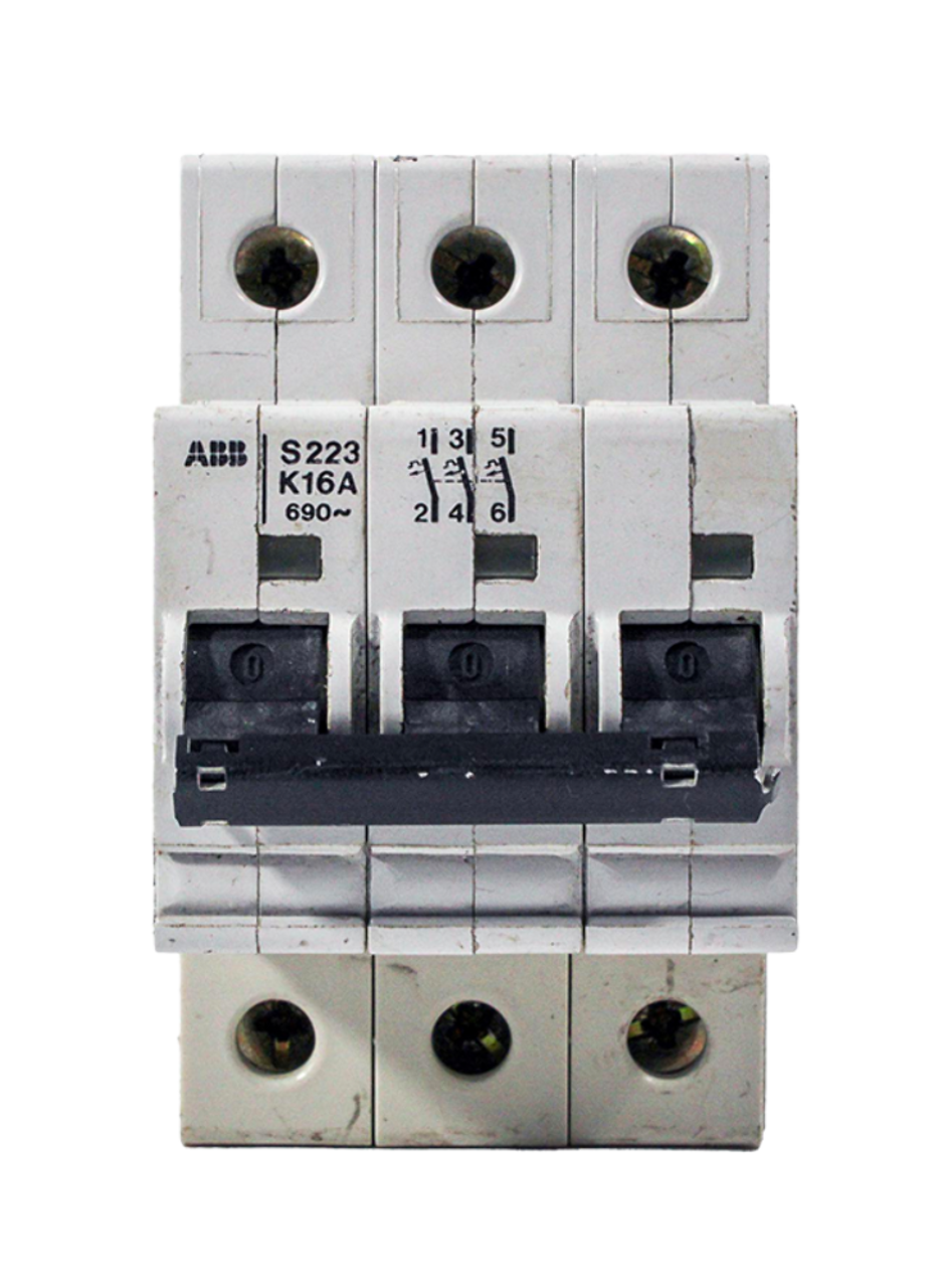ABB S223K16A Breaker 16A 690V 3P 3kA Trip Curve K DIN Rail Mount