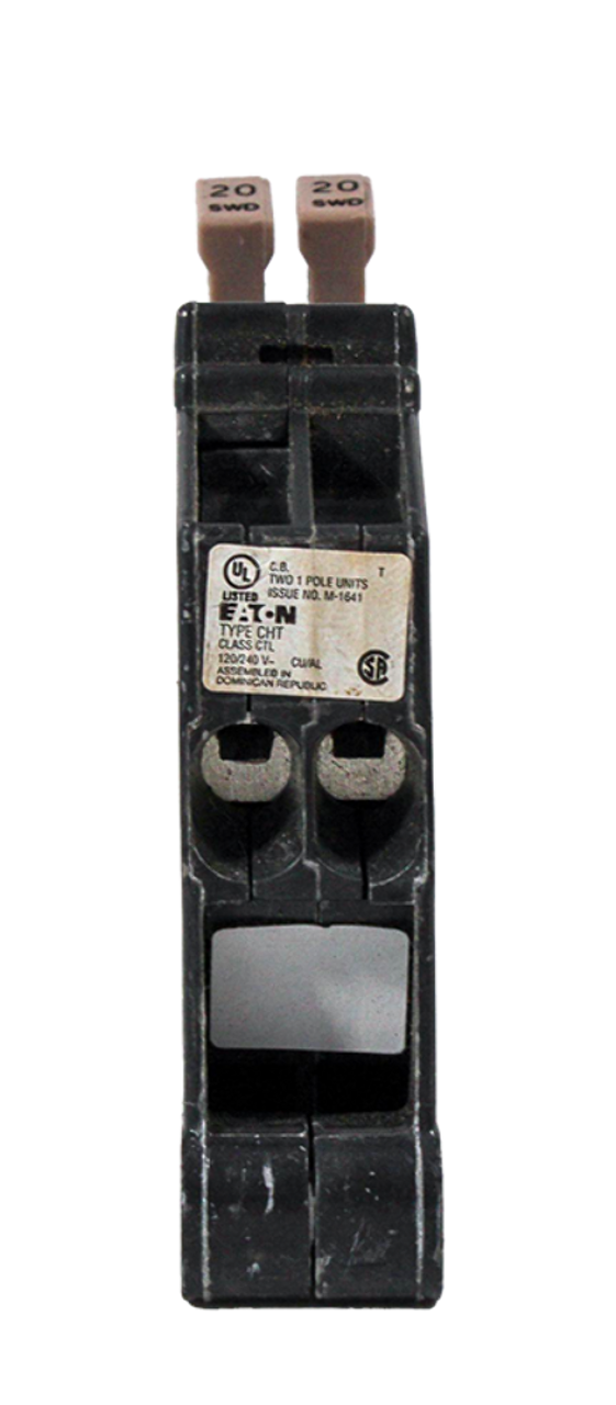 Eaton CHT2020 Breaker 20A 120/240V 1P 10kA Plug-In Thermal Magnetic Twin