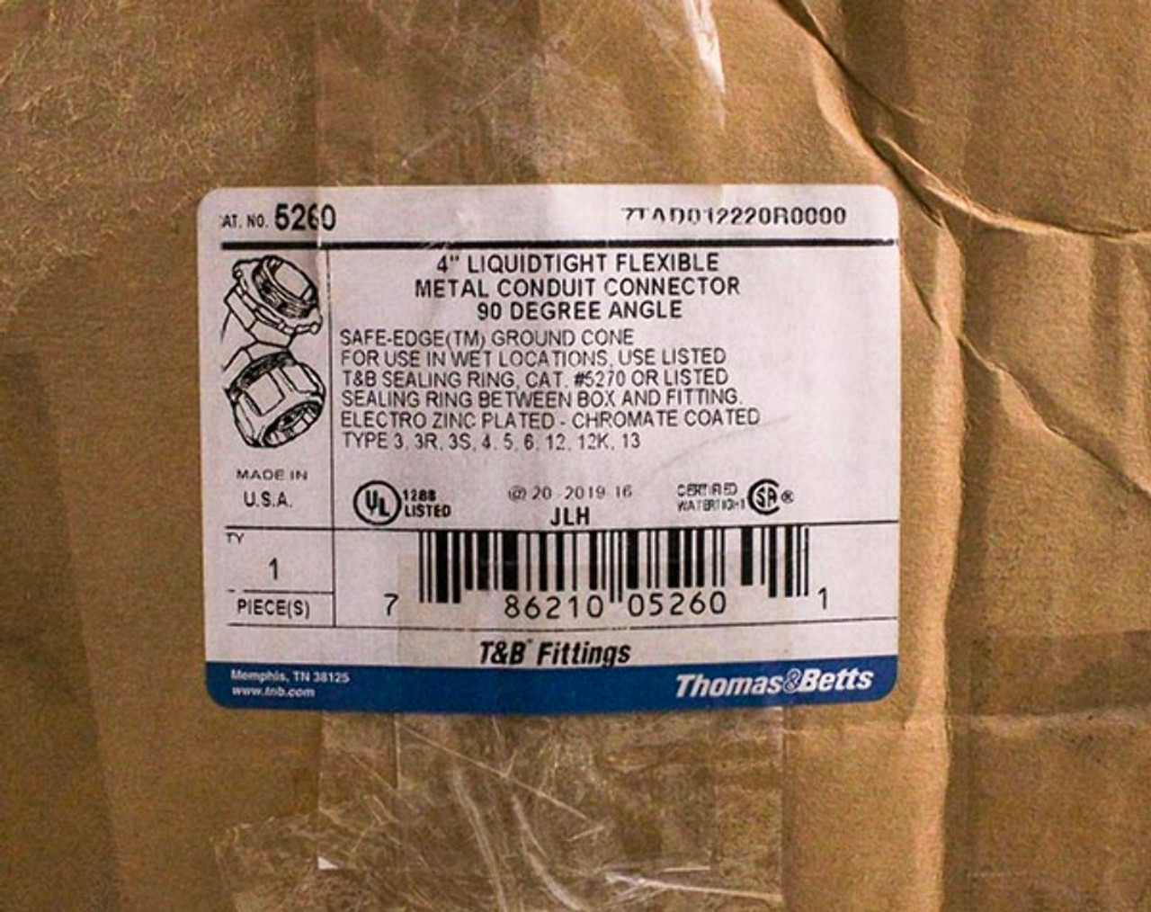 Thomas and Betts 5260 Liquidtight Connector 4 Inch 90 Degree Malleable Iron/Zinc