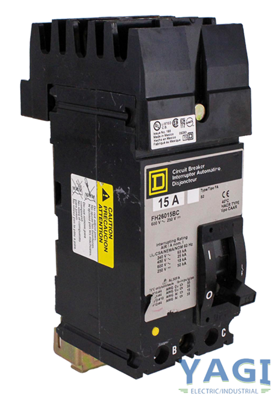 Square D FH26015BC Breaker 15A 600V 2P 18kA I-Line F Frame Thermal Magnetic