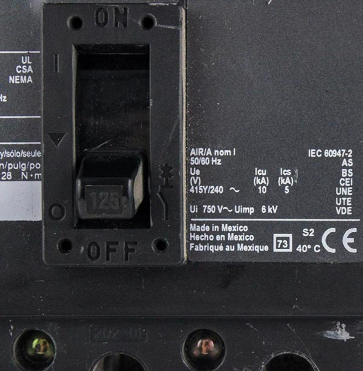 Square D QDA32125 Breaker 125A 240V 3P 25kA I-Line Thermal Magnetic