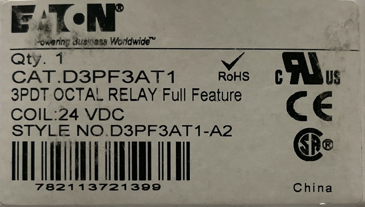 Eaton D3PF3AT1 GP Plug In Relay D3PF 24V 3PDT 11-Pin Octal LED Indicating Light