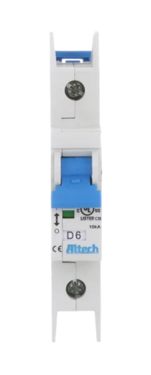 Altech 1DU6L Breaker 6A 277V 1P 1PH 10kA 50/60Hz Series L Din Rail D Curve Thermal Magnetic