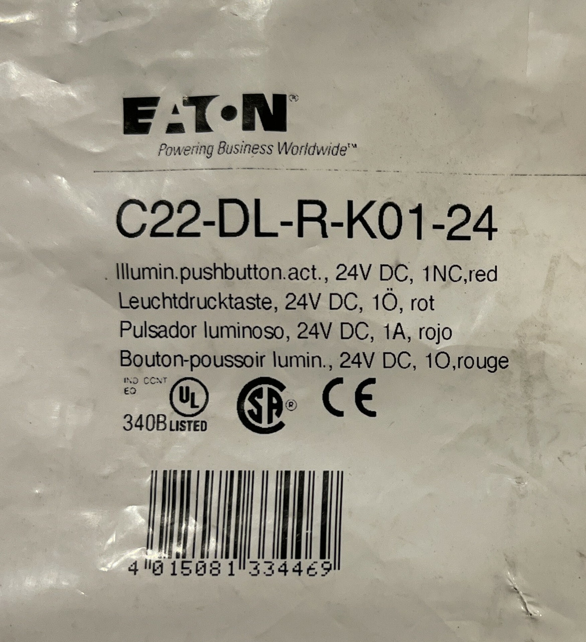 Eaton C22-DL-R-K01-24 Compact Pushbutton 22.5 mm 24V 1NC Red LED Illuminated