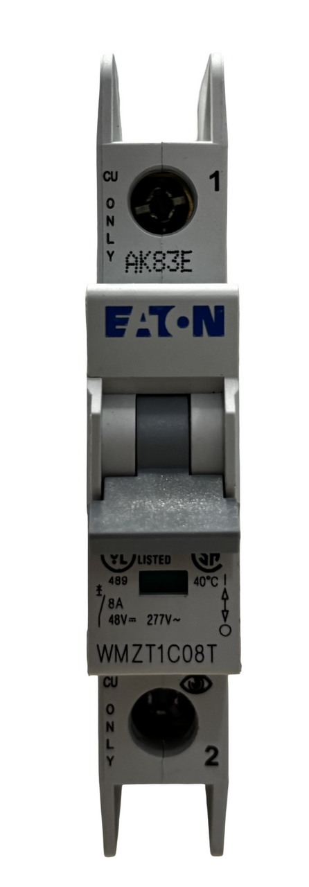 Eaton WMZT1C08T Miniature Circuit Breaker | 1-Pole | 8A | 277V AC | 10kA | DIN Rail Eaton WMZT1C08T Miniature Circuit Breaker | 1-Pole | 8A | 277V AC | 10kA | DIN Rail