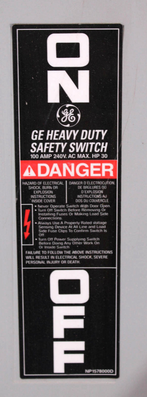General Electric TH4323R Disconnect Safety Switch 100A 240V 3P Fusible NEMA 3R