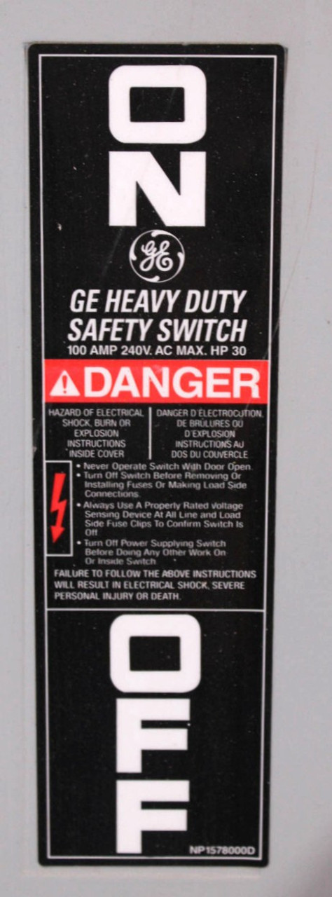 General Electric TH4323R Safety Switch | 100A | 240V | 3-Pole | Fusible | NEMA 3R