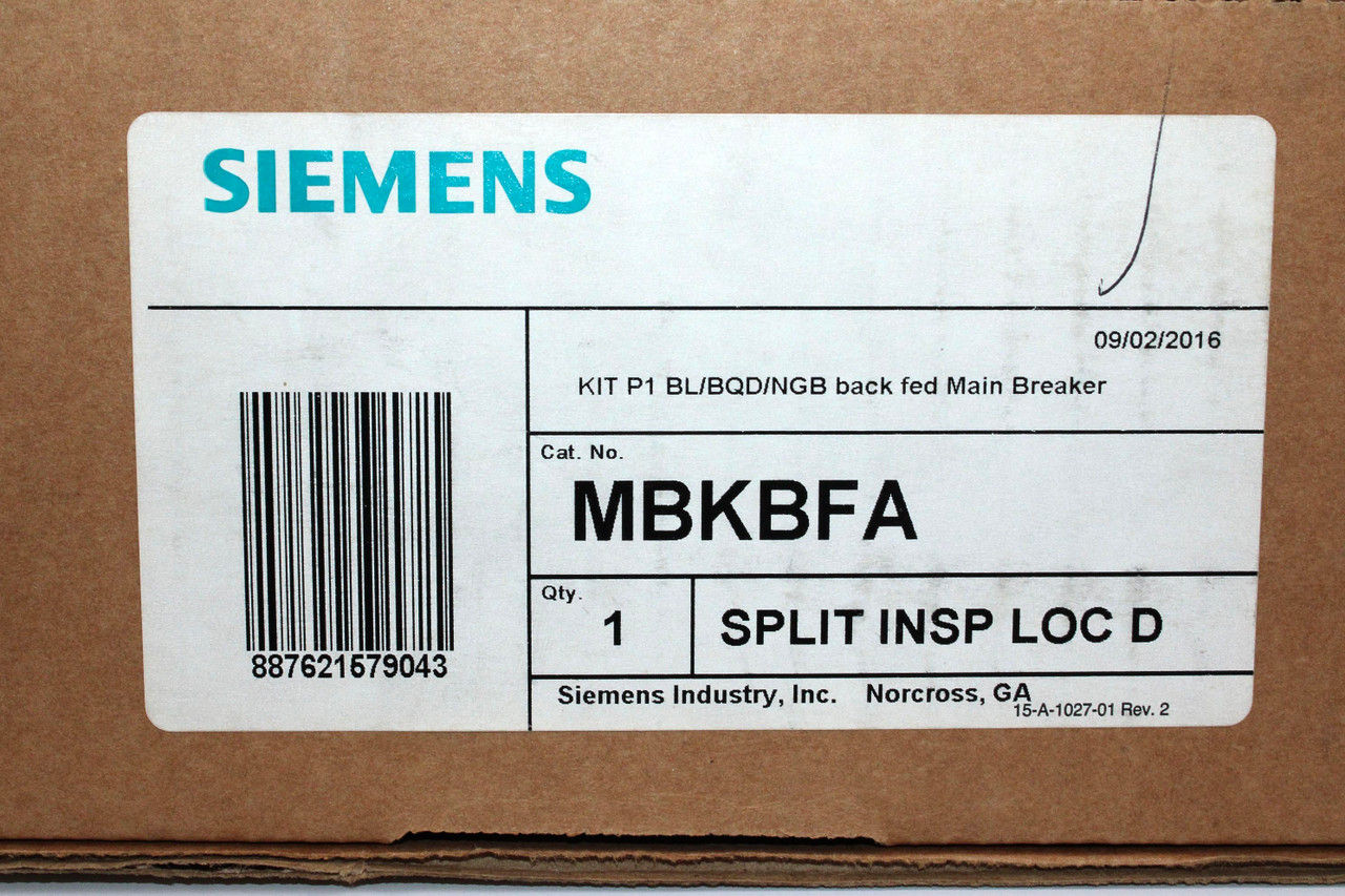 Siemens MBKBFA Breaker Kit Field Installable P1 BL/BQD/NGB Back Fed Main Breaker