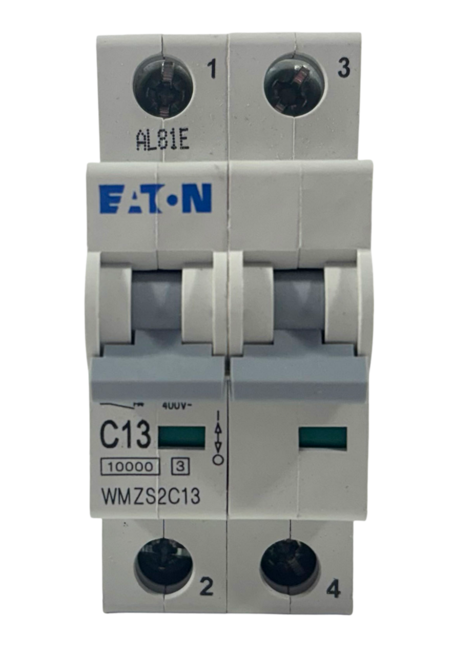 Eaton WMZS2C13 Breaker 13A 277/480V 2P 1PH 10kA Type C DIN Rail Feed-Thru LI