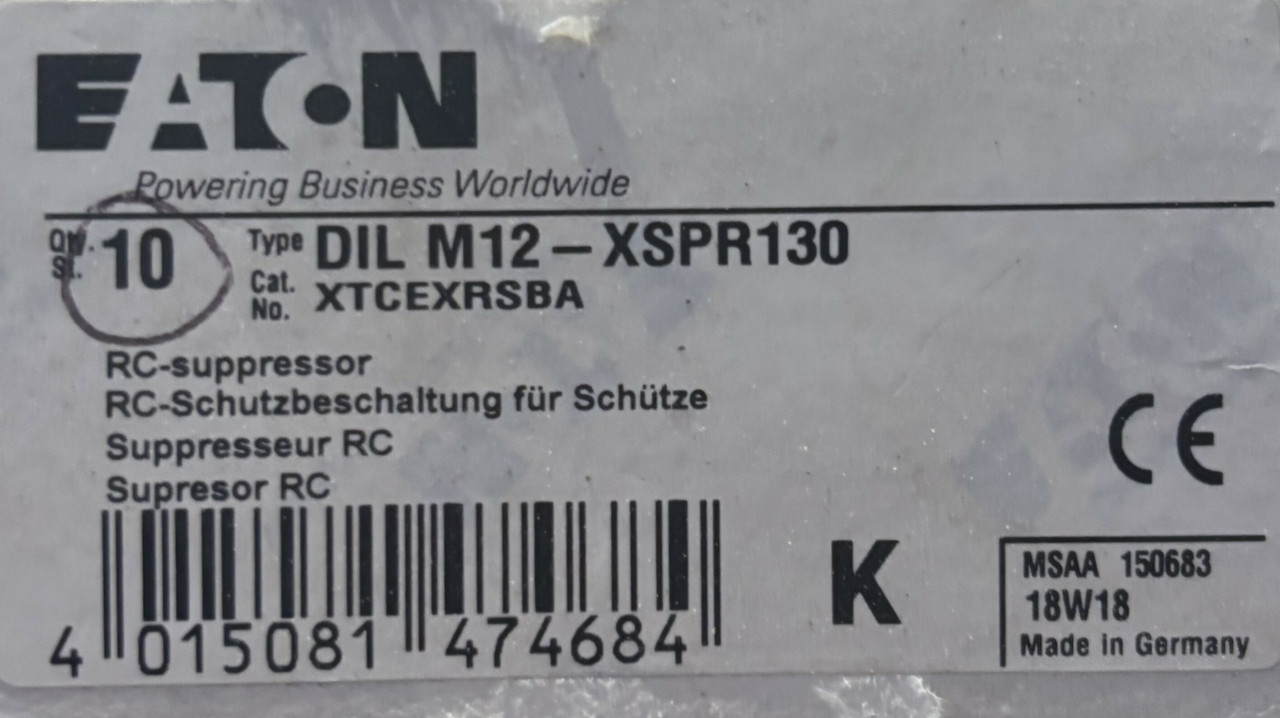 Eaton XTCEXRSBA RC Surge Suppressor (Pkg of 10) 48-130V used with XTCE Conactors
