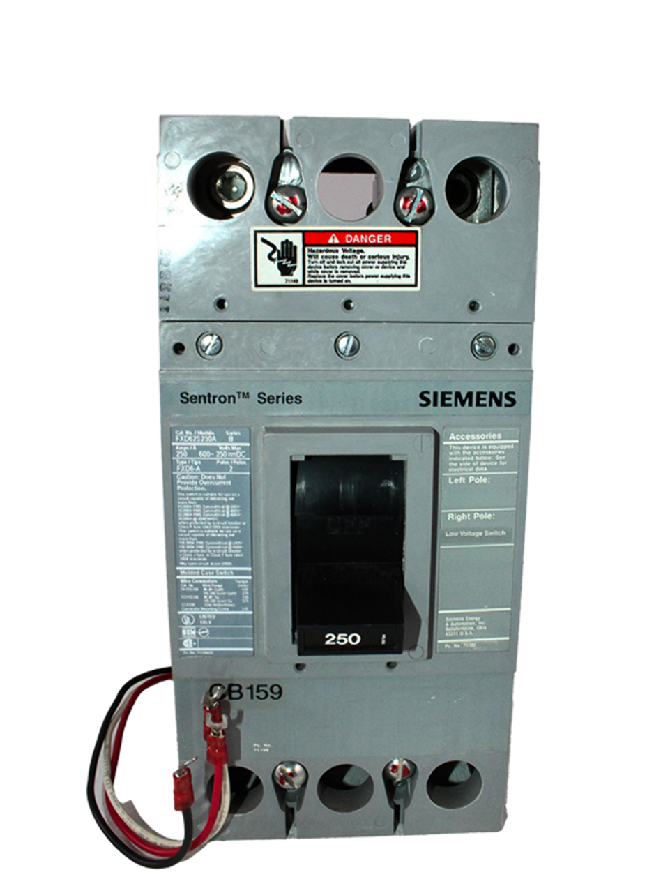 Siemens FXD62S250A Breaker 250A 600V 2P 30KA w/ Low Voltage Switch