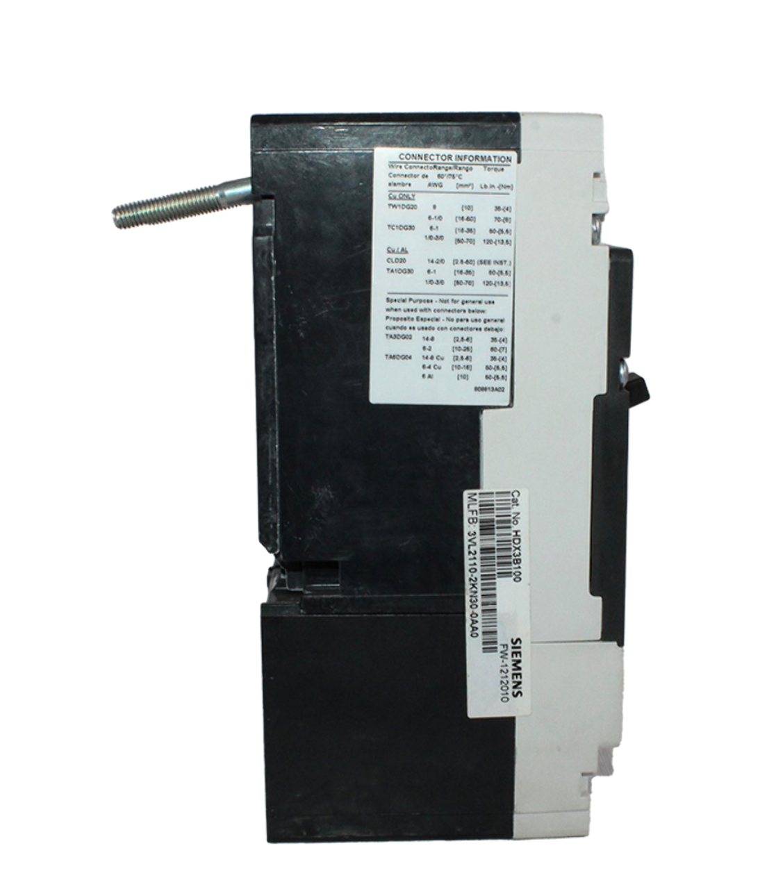Siemens HDX3B100 Circuit Breaker 100A 600V 3P 20kA w/ Shunt Trip