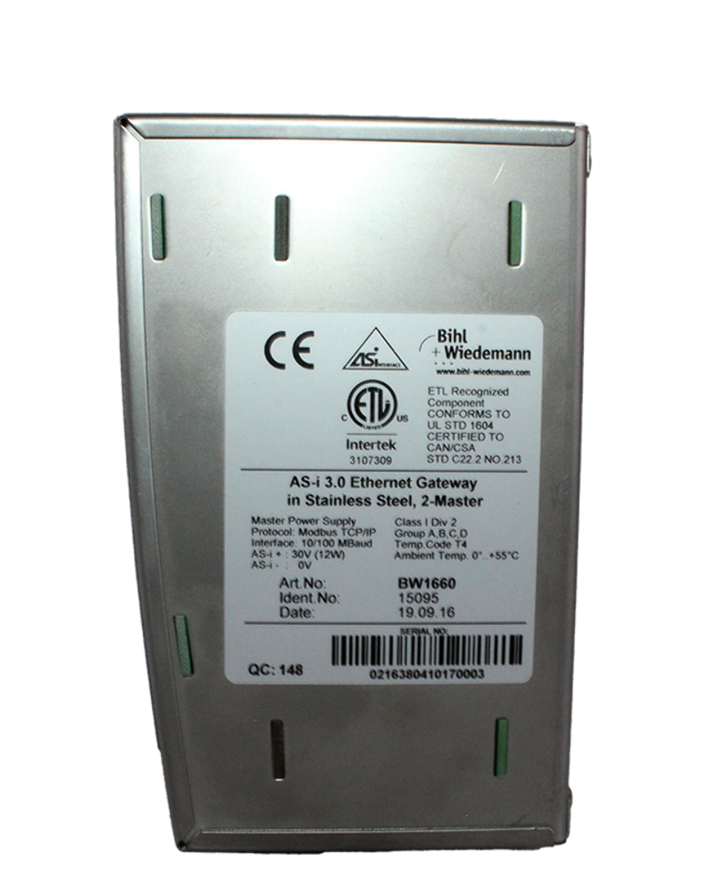 Bihl Wiedemann BW1660 AS-i 3.0 Ethernet/IP Gateway Stainless Steel 2-Master