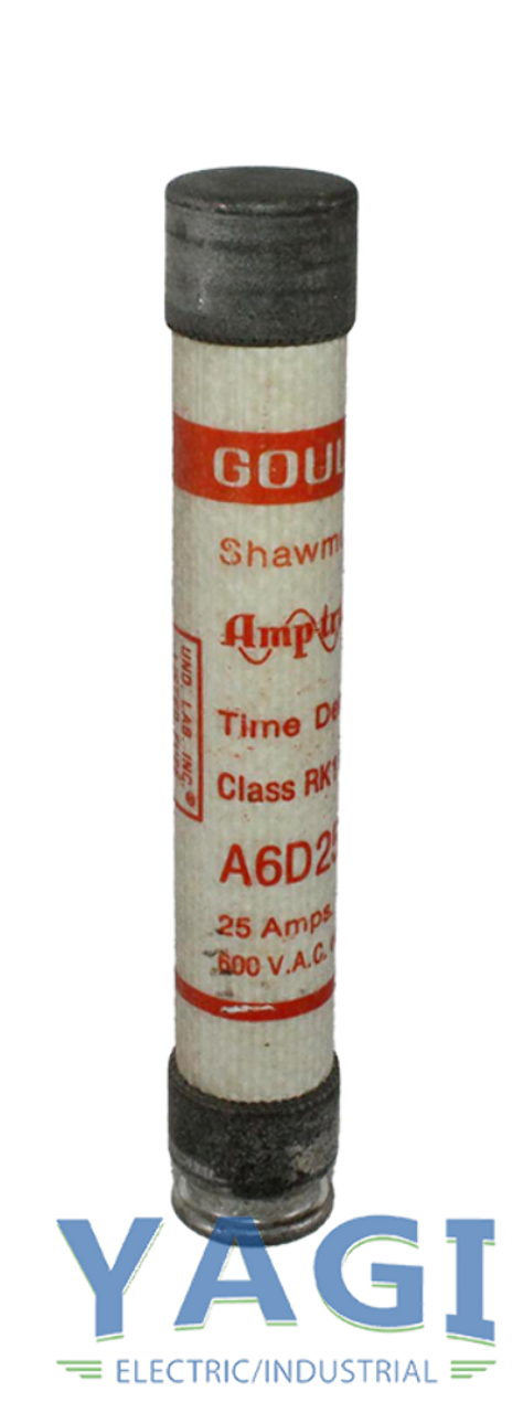Gould Shawmut A6D25R Time Delay Fuse, 25A 600V, 200kA IR, RK1 Class