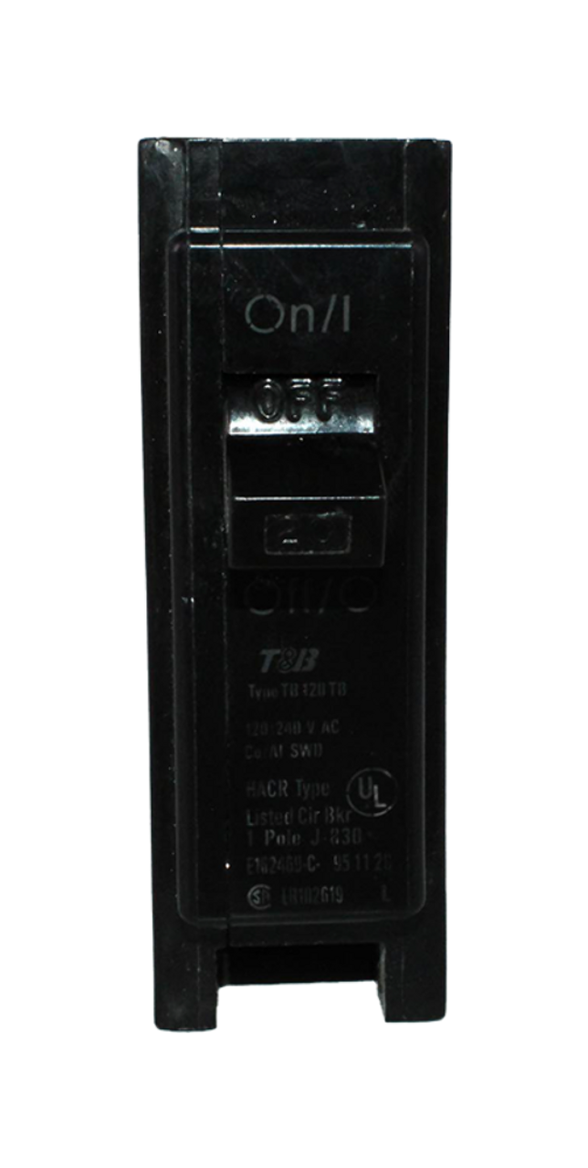 Thomas & Betts TB120TB Breaker 20A 120/240V 1P 10kA Plug-In Thermal Magnetic