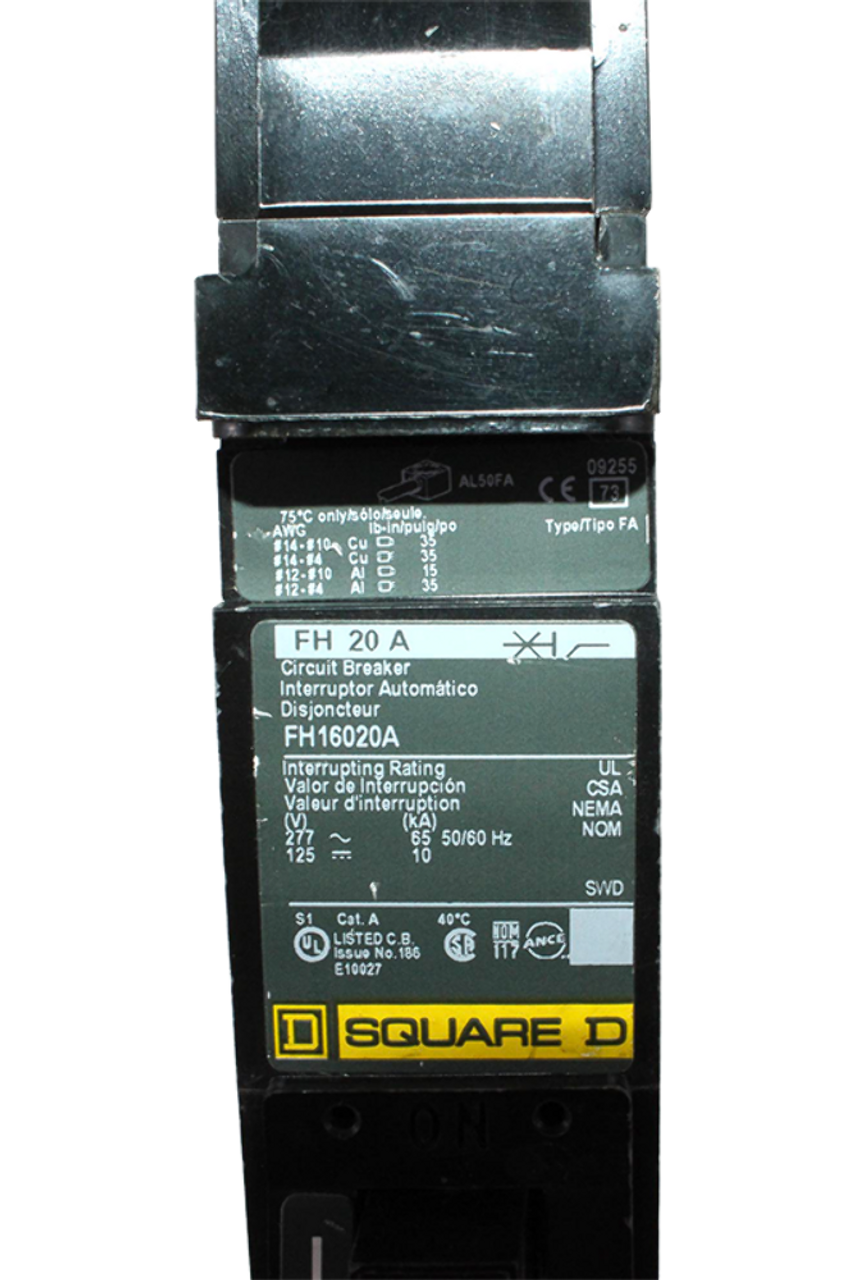 Square D FH16020A Breaker 20A 277V 65kA 1P I-Line Thermal Magnetic
