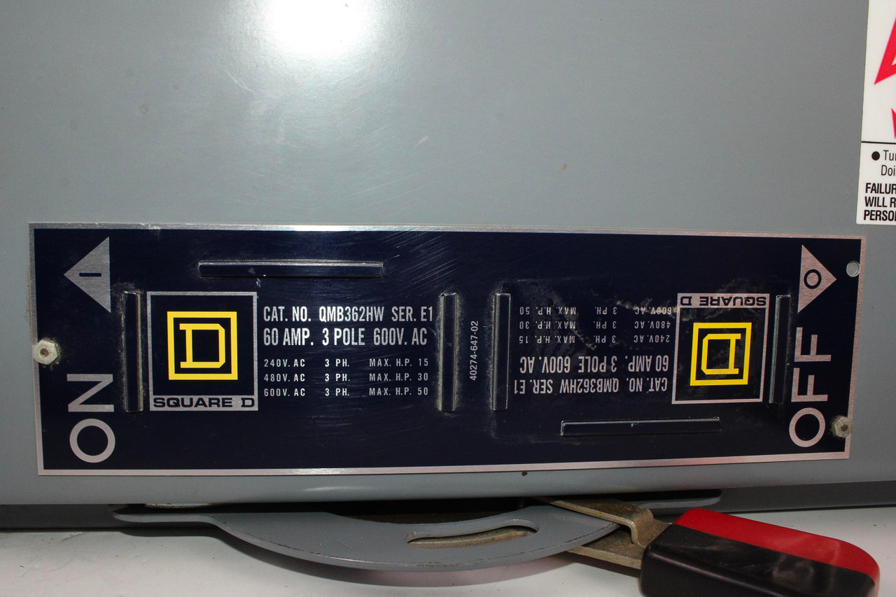 Square D QMB362HW Fuse Switch Disconnector 60A 600V 3P NEMA KS1