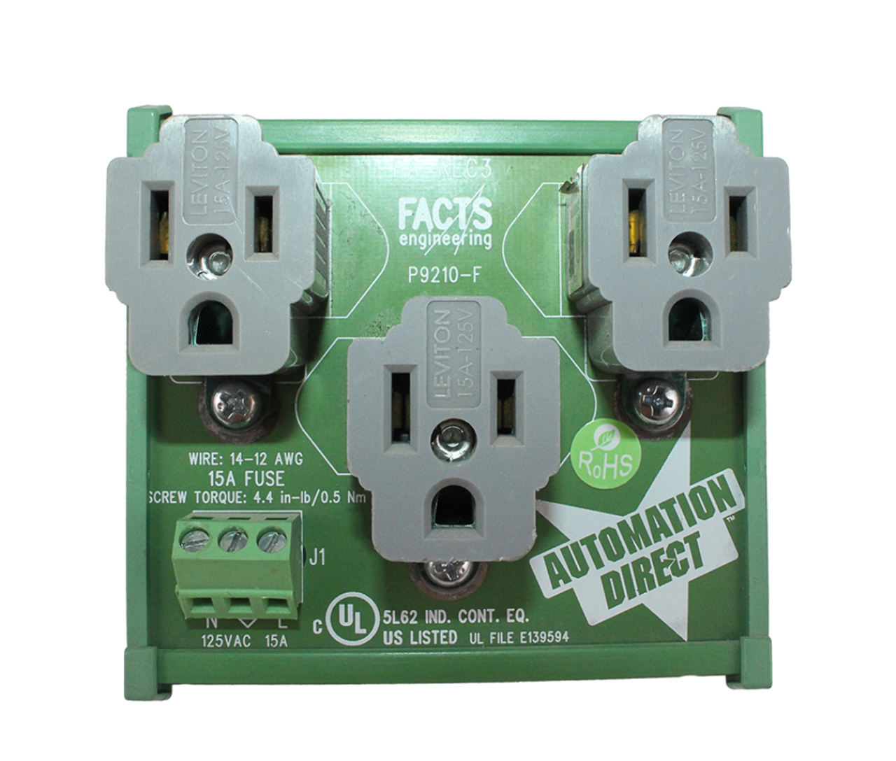 Automation Direct Leviton P9210-F Three Receptacle Module 15A Fuse 125V 14-12AWG