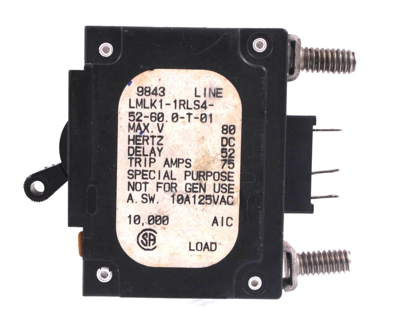 Airpax LMLK1-1RLS4-52-60.0-T-01 Breaker 60A 80V Single Pole