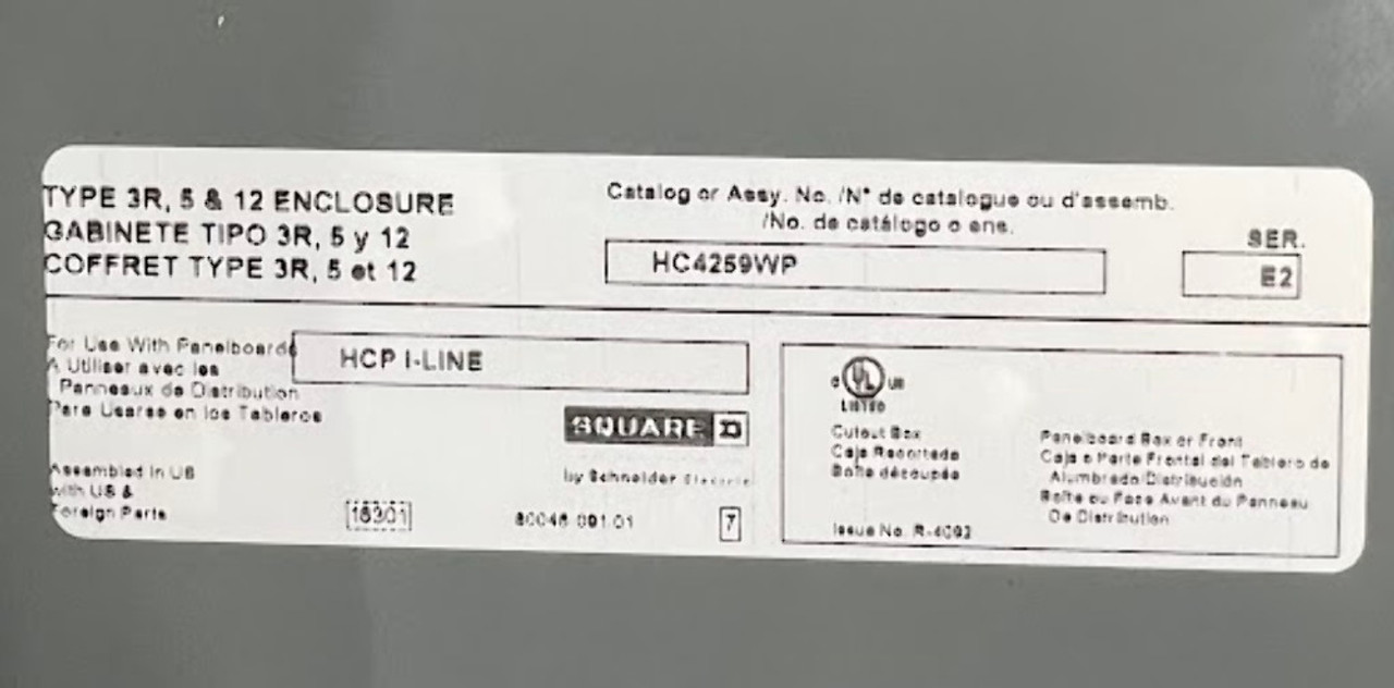 Square D HCP23598 I-Line Panelboard 800A Main Lug W/HC4259WP Enclosure Type 3R/12