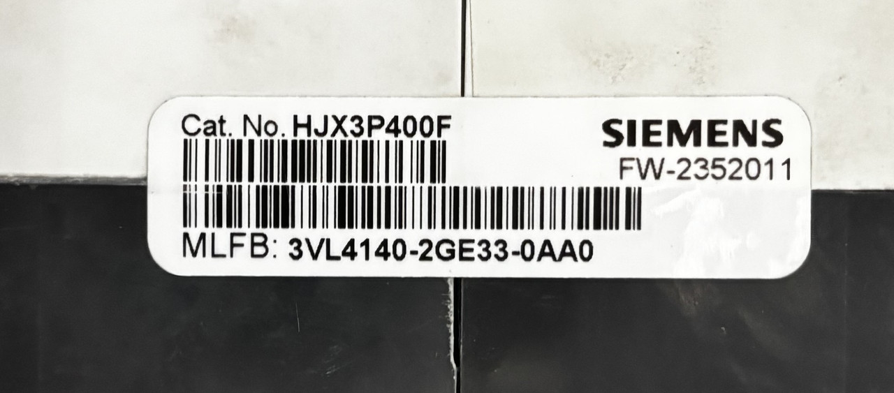 Siemens HJX3P400F 3VL4140-2GE33-0AA0 Circuit Breaker | 400A | 3-Pole | 690V AC | Thermal Magnetic | Molded Case Siemens HJX3P400F 3VL4140-2GE33-0AA0 Circuit Breaker | 400A | 3-Pole | 690V AC | Thermal Magnetic | Molded Case