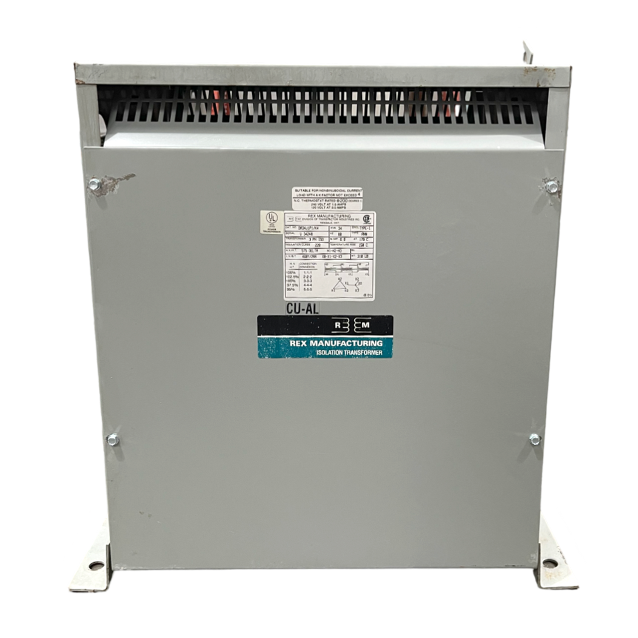 Rex Manufacturing DA34J1P1/K4 Transformer 34kVA Pri: 575V Sec:460Y/266 3PH Type1