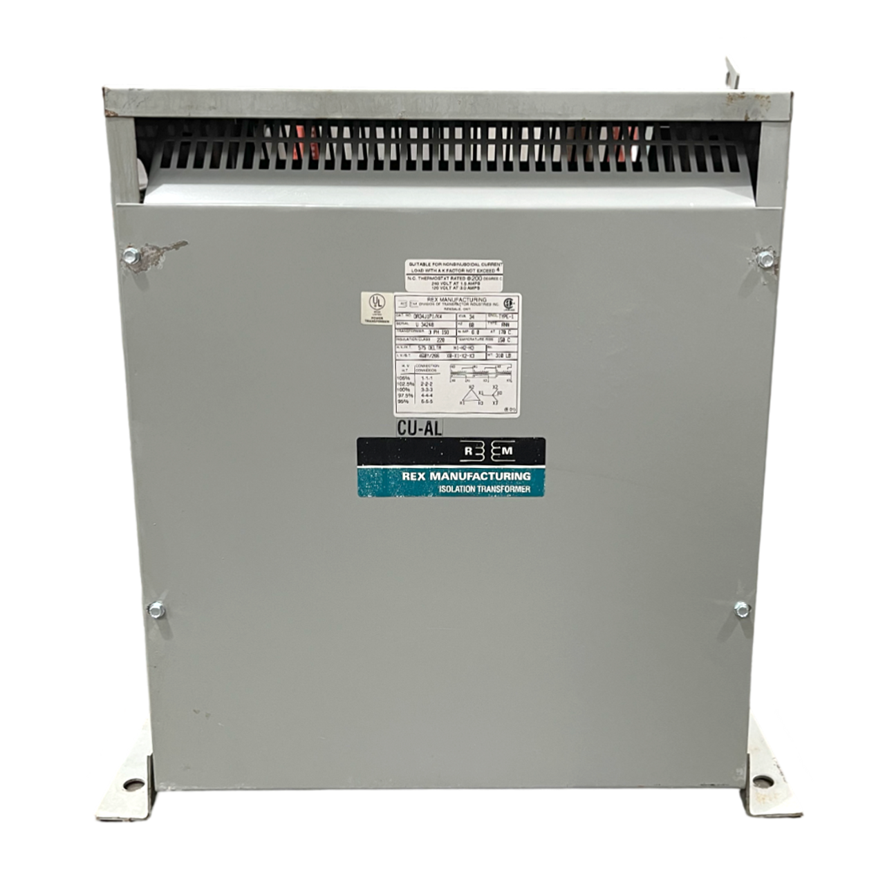 Rex Manufacturing DA34J1P1/K4 Transformer | 34kVA | 575V–460Y/266V | 3PH | Type 1