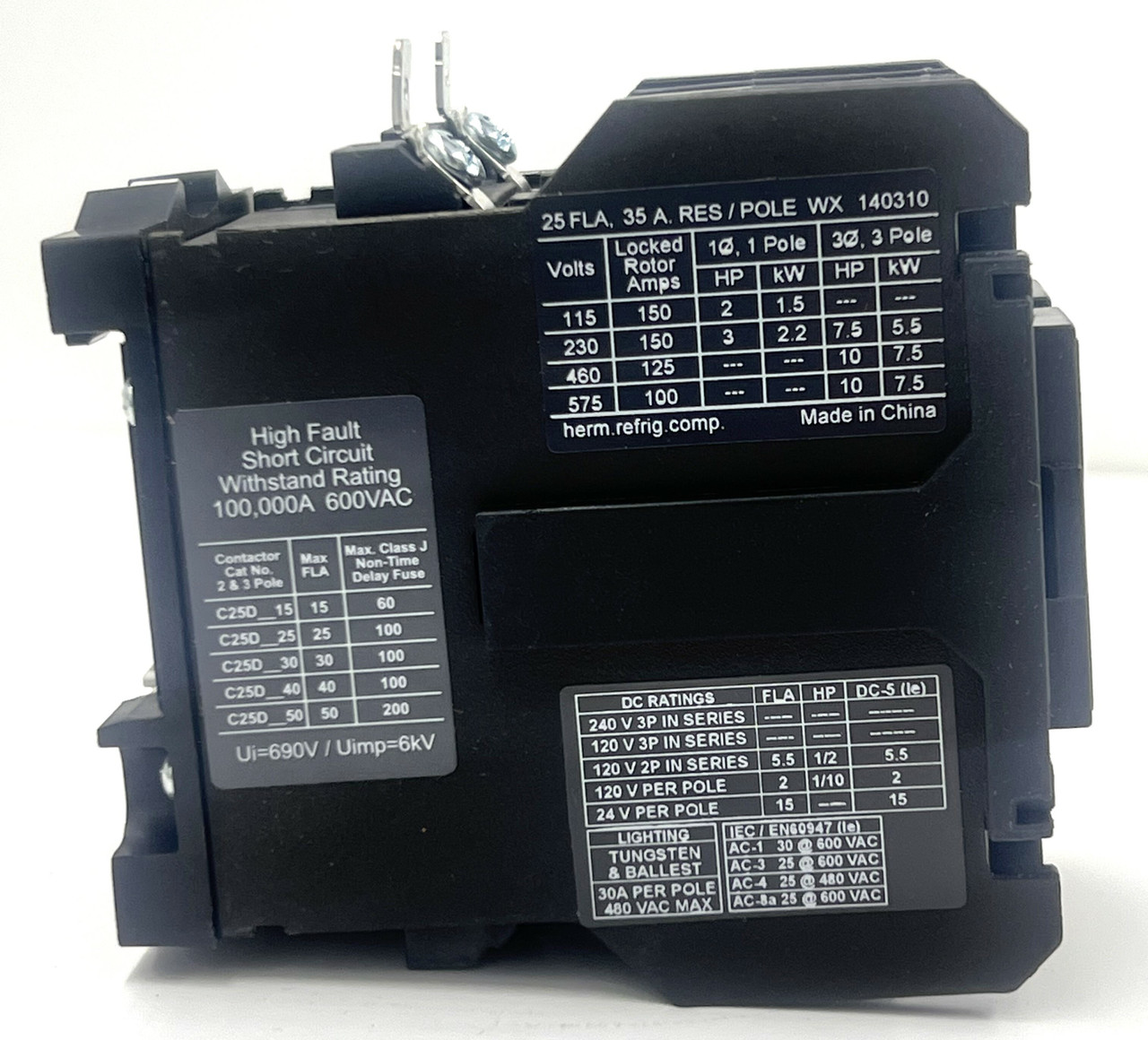 Eaton C25DRE325B-GL DP Contactor 25A 3P 575VAC; Coil: 208-240V Din Rail